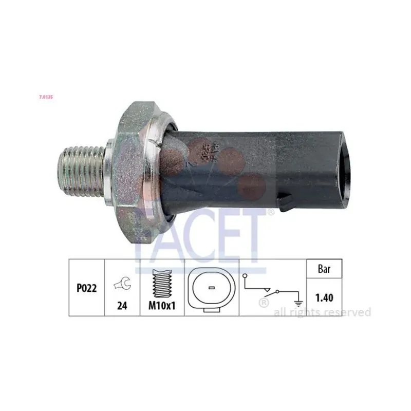 FACET 7.0135 – INTERRUTTORE PRESSIONE OLIO M10x1 (1,4 bar) 06A919081A Pagamento Sicuro