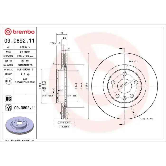Coppia Dischi Freno 09.D892.11 BREMBO per VOLVO Subito Disponibile