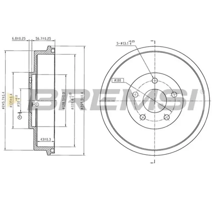 Tamburo Freno Posteriore Subaru Legacy I Cr5804 26340aa010 Verniciato Bremsi Professionale