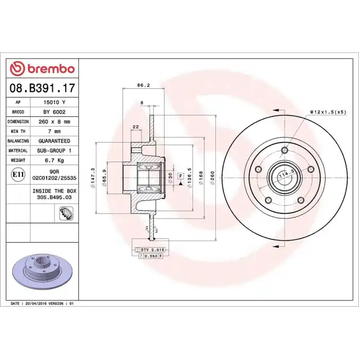 Direttamente Dal Produttore Coppia Dischi Freno 08.B391.17 BREMBO per RENAULT